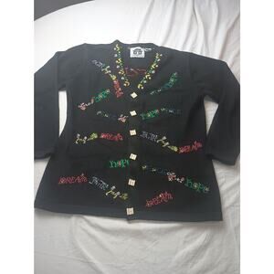 VTG 2000s Storybook Knits Beaded Words Dream Hope Love Granny Cardigan Small